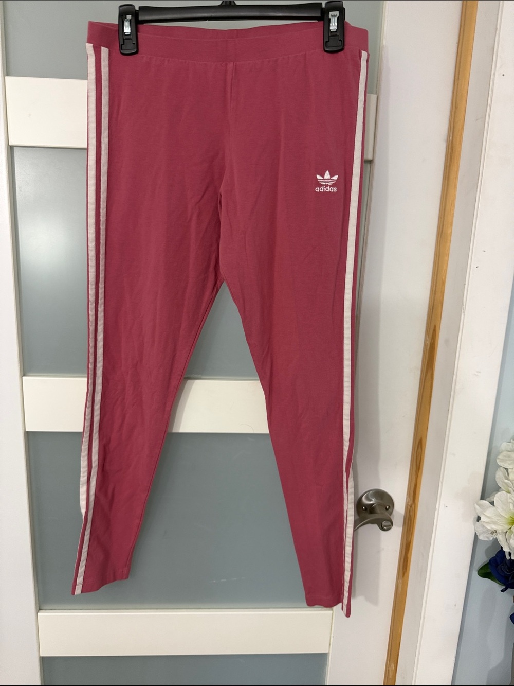 adidas Pink Girls' Leggings with White Side Stripes